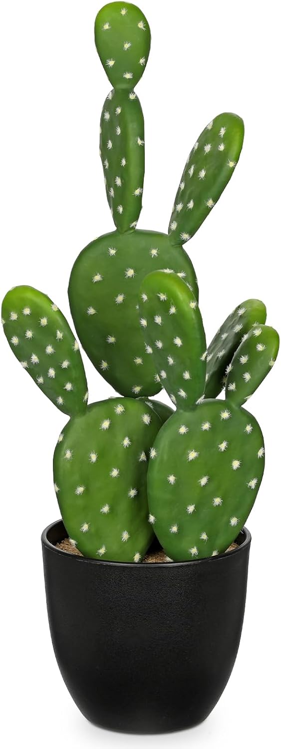DILATATA 16.5" Small Fake Cactus Plant Potted 'Prickly Pear Cactus' Faux Cacti for Home Garden