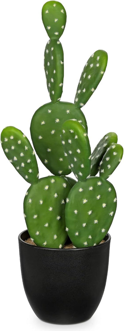 DILATATA 16.5" Small Fake Cactus Plant Potted 'Prickly Pear Cactus' Faux Cacti for Home Garden
