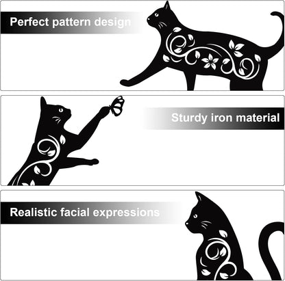 Elcoho 4 Pack Black Cat Silhouette Cute Metal Cat Garden Statues Bird Repellent Decorative Garden