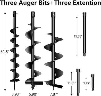 72cc Post Hole Digger 2-Stroke Petrol Gas Powered Earth Digger with 3 Extension Rods（8" 12" & 20"）