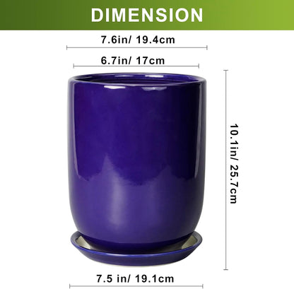 Ceramic Plant Pot - 8 Inch Planter for Indoor Plants Outdoor Flower Pot with Drainage Hole and