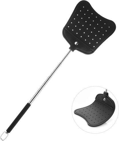 Foxany Leather Fly Swatter, Telescopic Heavy Duty Fly Swatters, Flexible Manual Flyswatters Set