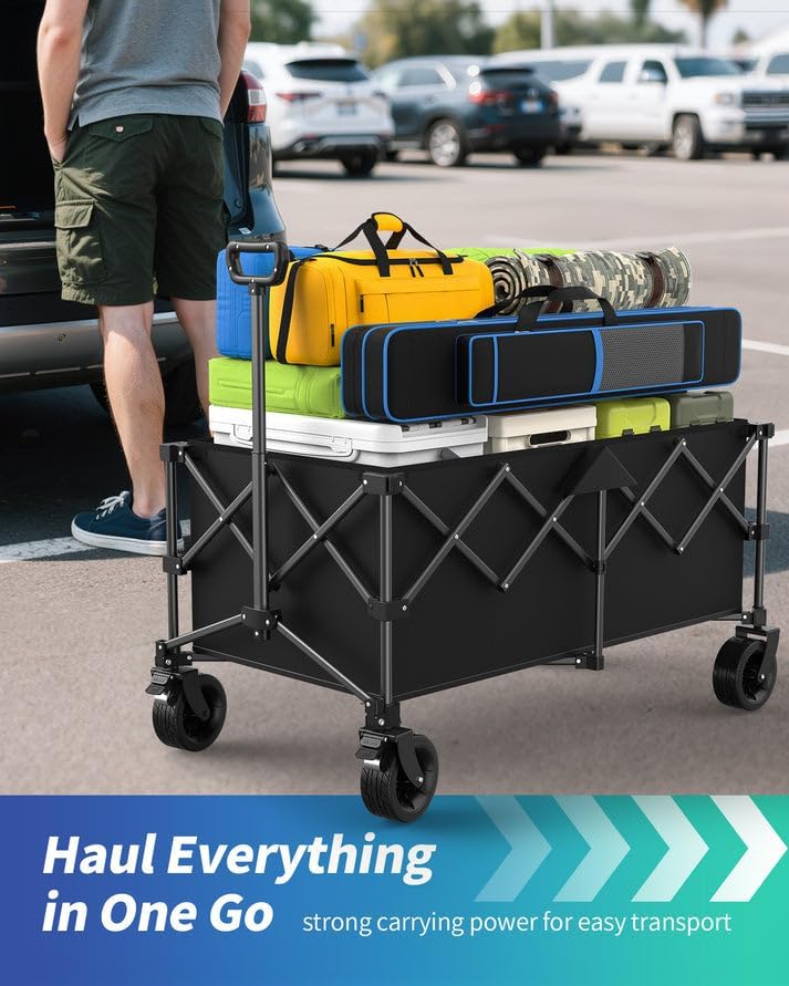 45.5" L Kitsure Collapsible Wagon - Heavy Duty Foldable Wagon with 440lbs Capacity, Adjustable