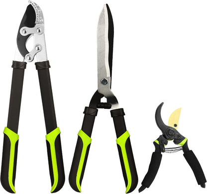 Loppers Hedge Clippers & Pruners Combo Set 3-Piece Hedge Shears, Sharp Tree Trimmer Branch Cutter