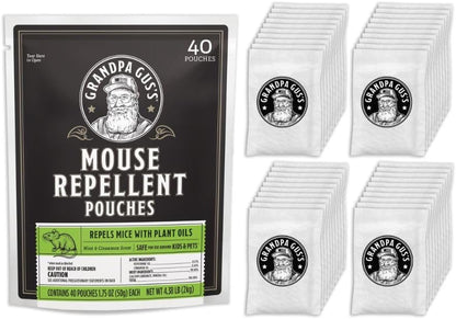 Grandpa Gus's Natural Mouse Repellent Pouches, Cinnamon/Peppermint Oils Repel Mice from Nesting &