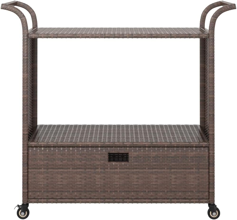 Outdoor Rolling Wicker Bar Cart with Drawer, Portable Bar Cart with Wheels, Patio Kitchen Island