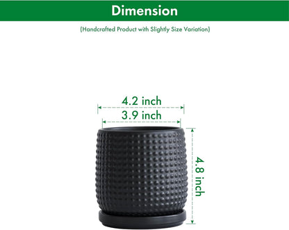 D'vine Dev Set of 2 Ceramic Plants Pots, 4 Inch Beaded Stoneware Flower Pot for Plants with