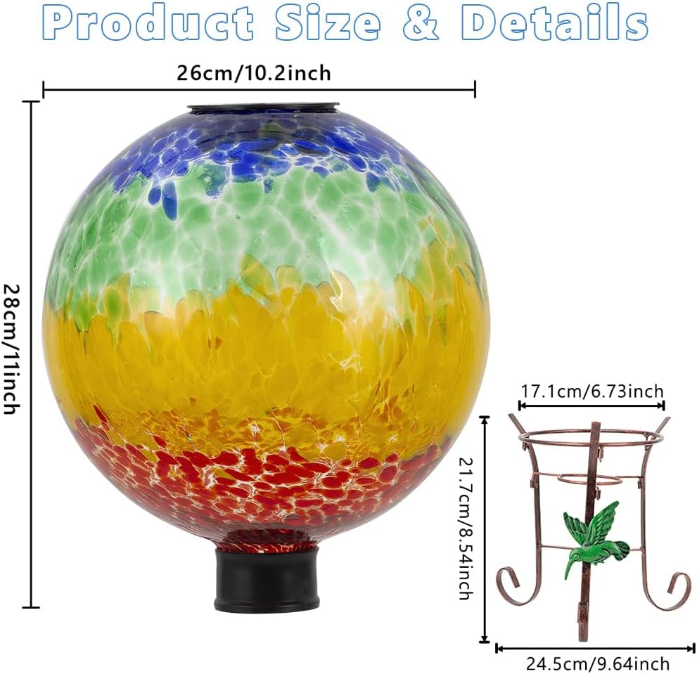 Stargarden Solar Powered Gazing Ball, 10 Inch Glass Gazing Globe, Decorative Gazing Balls with