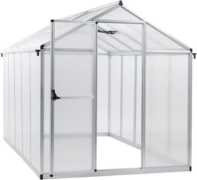 Aoodor 6 x 10 Ft Walk-in Greenhouse with Gutter, Polycarbonate and Heavy-Duty Aluminum Frame