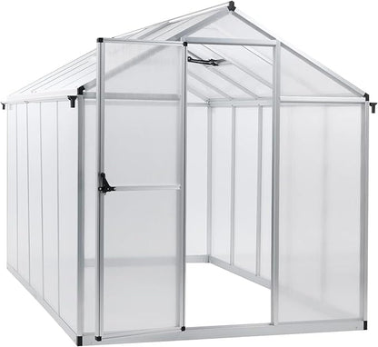 Aoodor 6 x 10 Ft Walk-in Greenhouse with Gutter, Polycarbonate and Heavy-Duty Aluminum Frame
