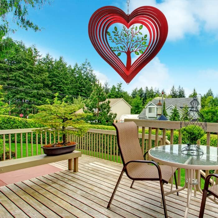 ISEO Heart Wind Spinner for Yard and Garden, Hanging Outdoor Decor, Yard Art, Porch and Patio
