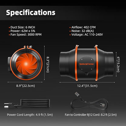 Spider Farmer SF4000 Grow Tent Kit Complete 4x4x6.6ft Samsung LM301H EVO LED Diodes, 450W Grow