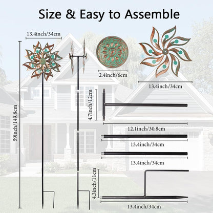 Viveta Metal Wind Spinners Outdoor,Vintage Kinetic Wind Spinner Garden Pinwheels with Metal Stake
