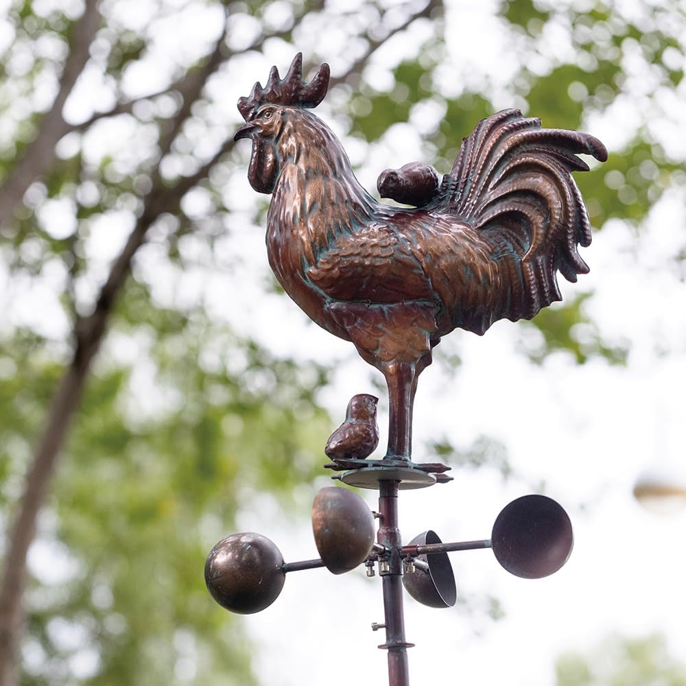 Metal Rooster with Chicks Garden Spinner,79" Large Metal Kinetic Wind Spinner for Outdoor Garden