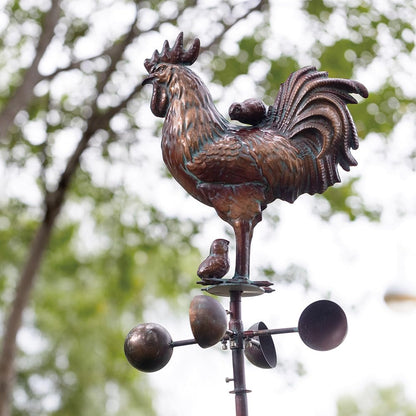 Metal Rooster with Chicks Garden Spinner,79" Large Metal Kinetic Wind Spinner for Outdoor Garden