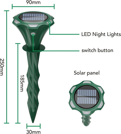 Mole Repellent Solar Powered, 2 Pack Snake Repellent for Yard Waterproof Motion Detection LED Flash