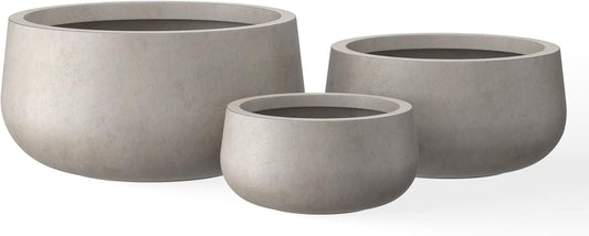 Kante 19.6",15.7",11.8" Dia Round Concrete Planters Set of 3, Outdoor Indoor Large Plant Pots with