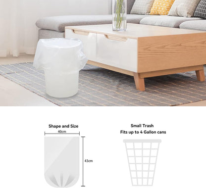 1.5 Gallon Trash Bags, 130 Count, Small Garbage Bags, No Flaps/Ties, 40x43cm, 2.6g/pcs, Unscented