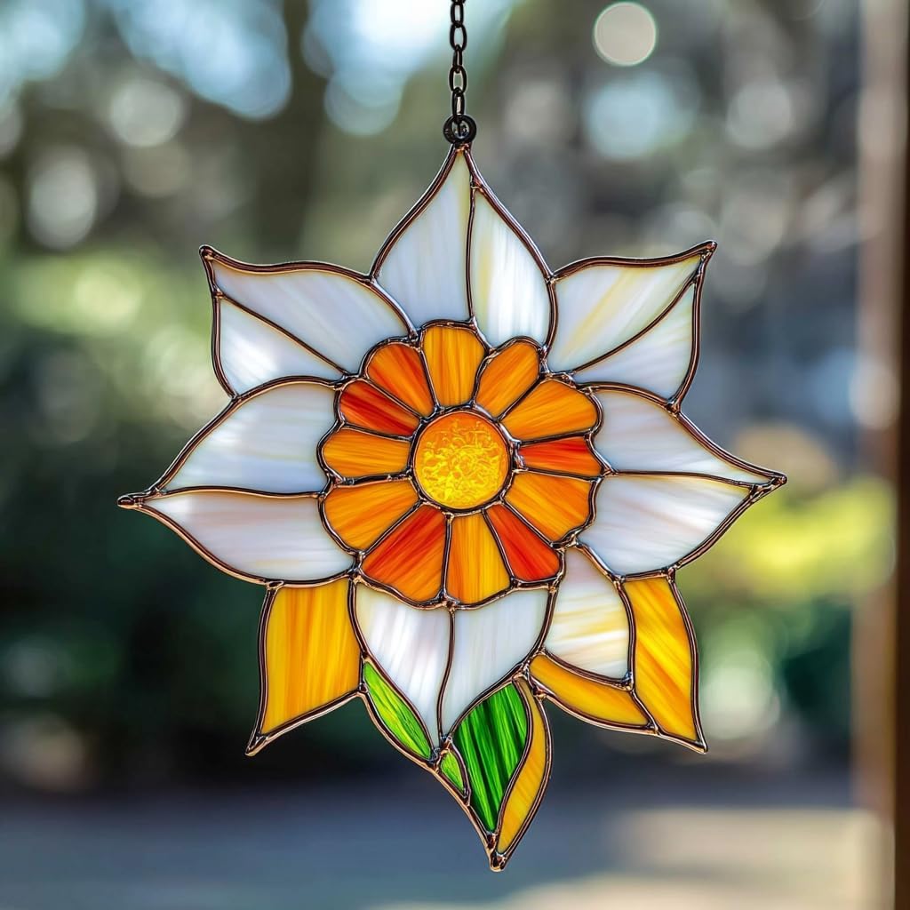 Narcissus Mosaic Style Acrylic Suncatcher Stained Glass Effect Window Car Hanging Christmas
