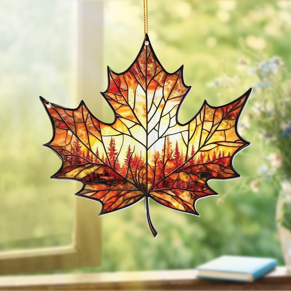 Stained Glass Acrylic Maple Leaf Ornament – Autumn & Christmas Tree Decoration 2025, Fall Harvest