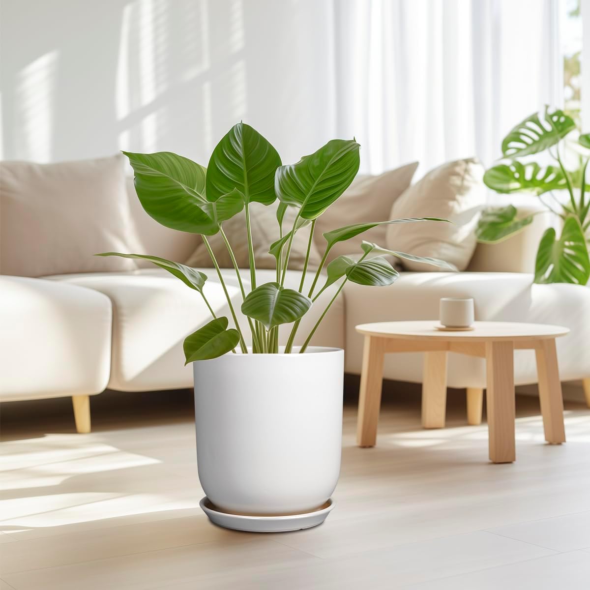 Pots for Plants - 10 Inch Ceramic Plant Pot with Drainage Hole and Saucer Large Planter for Plants