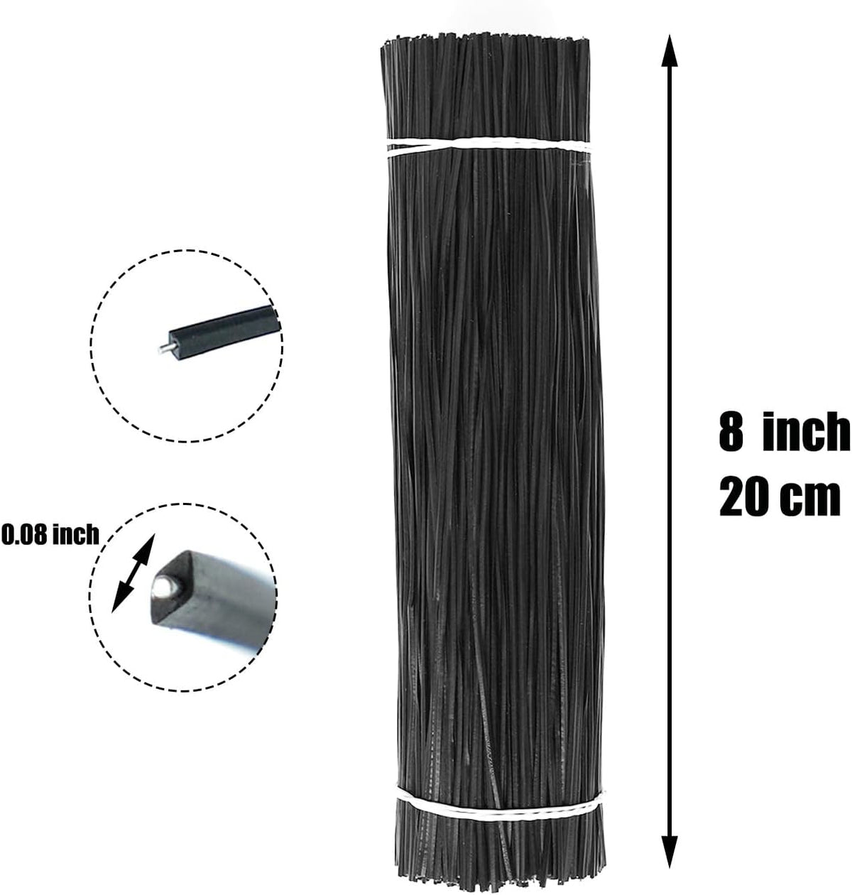 1000 pcs 8 inch Black Cable Twist Ties Plastic Twist Ties with Rugged Metal Innercores Reusable