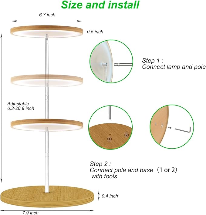 Plant Grow Light for Indoor Plant,Bamboo Mini LED Grow Light Garden,Height Adjustable,Automatic
