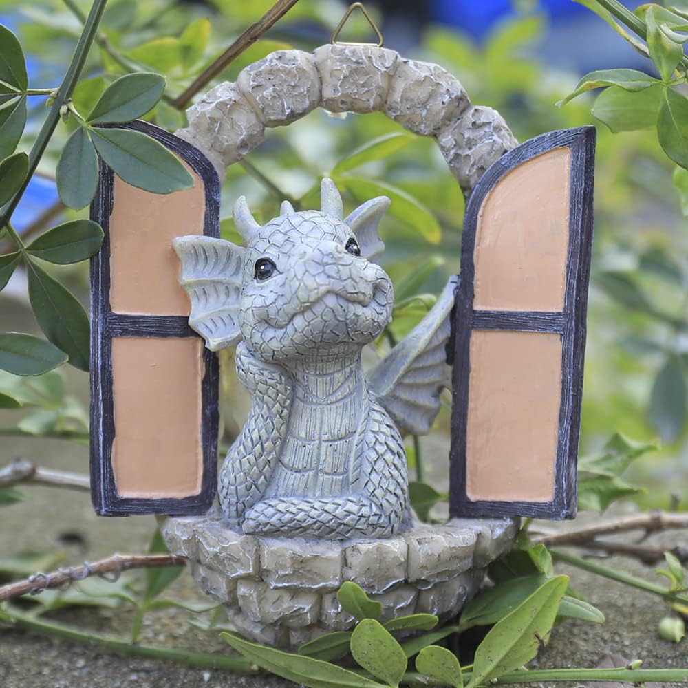 Dragon Garden Ornament Resin Craft Ornament Statue Fairy Door Yard Art Outdoor and Garden Solar