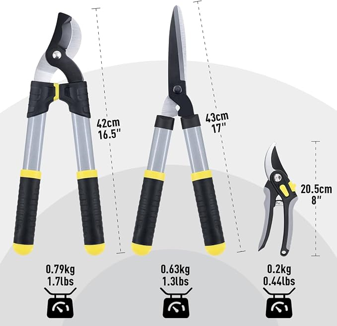 Colwelt Loppers Hedge Clippers Garden Shears 3Pcs, Compact Garden Loppers Shear Set with