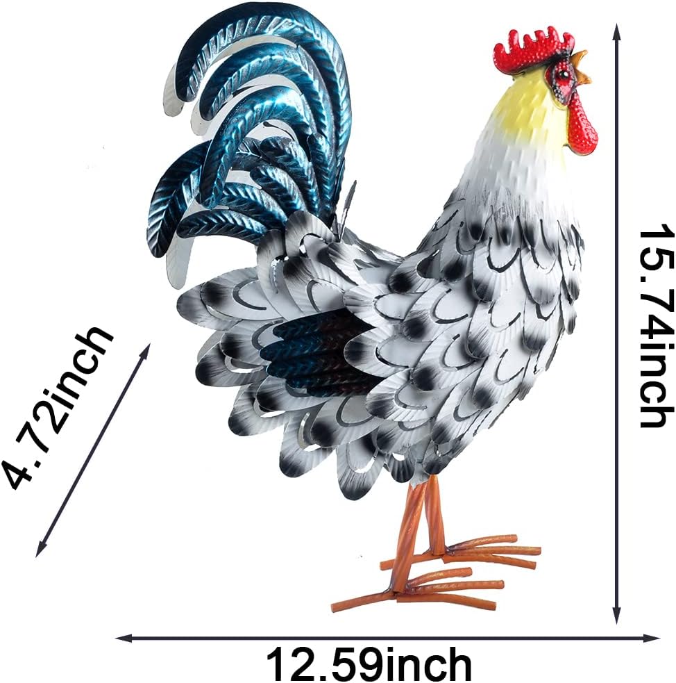 15” Rooster Statue Chicken Sculpture Garden Decoration Metal Yard Art for Yard Outdoor Decoration