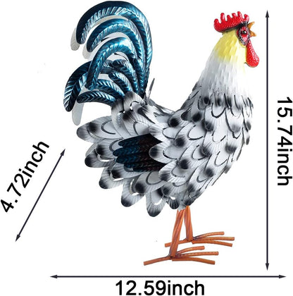 15” Rooster Statue Chicken Sculpture Garden Decoration Metal Yard Art for Yard Outdoor Decoration