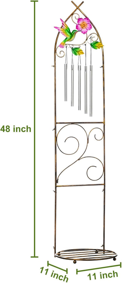 Plant Stands with Garden Trellis, 48” Metal Standing Wind Chimes Plant Pot Trellis with Hummingbird