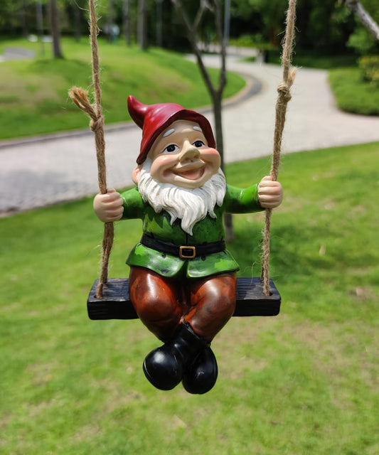 Funny Garden Gnomes Statue Hanging Dwarf Figurines Ornament Sculpture Swing Gnome for Outdoor