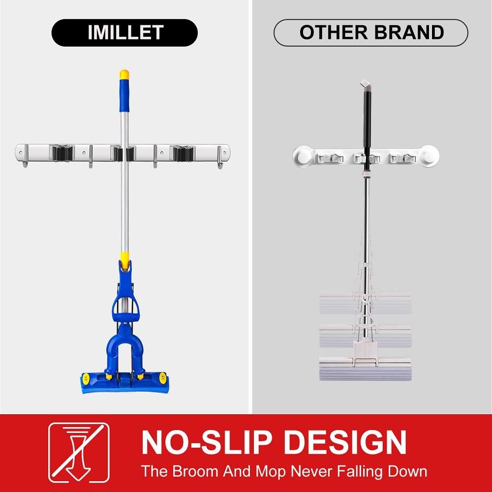 IMILLET Broom Holder Wall Mounted, Stainless Steel Broom and Mop Holder Self Adhesive Broom
