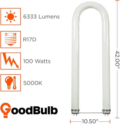 GoodBulb 100-Watt 6 Inch T12 Fluorescent U-Bend Light Bulb 5000K Daylight White Color Medium Bi-Pin