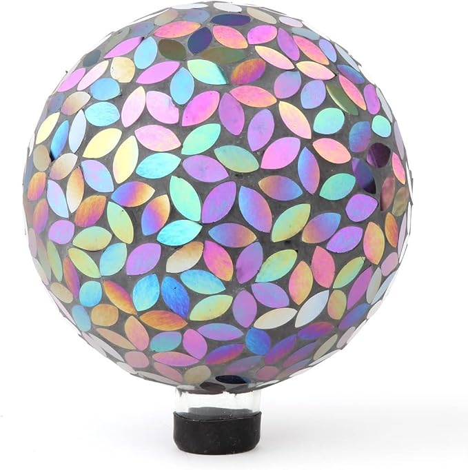Lily's Home Colorful Mosaic Glass Gazing Ball, Designed with a Stunning Holographic Petal Mosaic