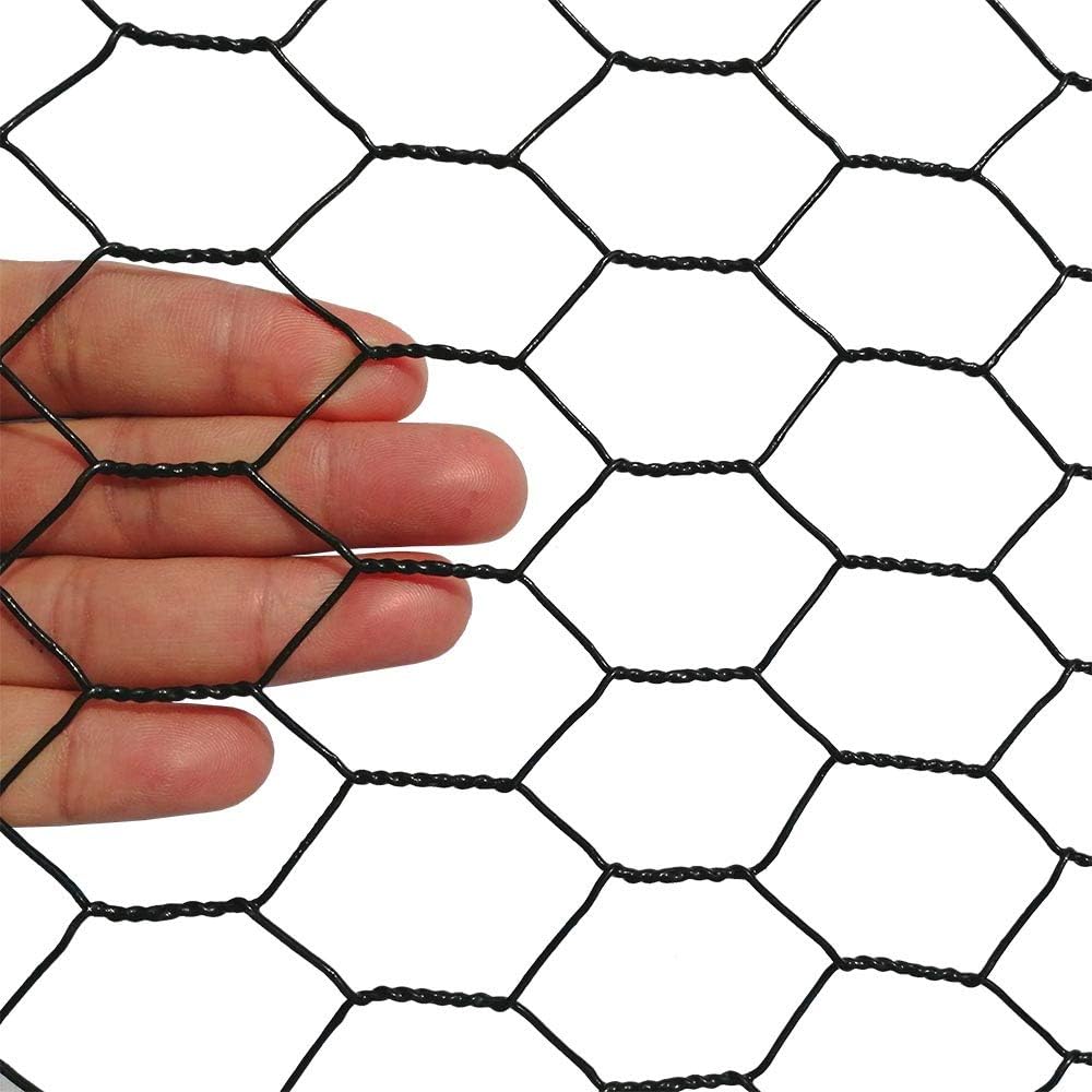 PVC Hexagonal Poultry Netting Chicken Wire 48 inches x 150 feet x 1 inch Mesh 20GA Black