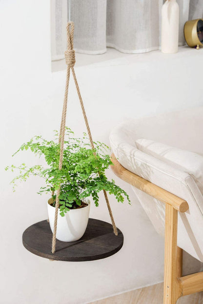 Dahey Plant Hanger Indoor, Round Hanging Plant Shelf Farmhouse Decor, Brown