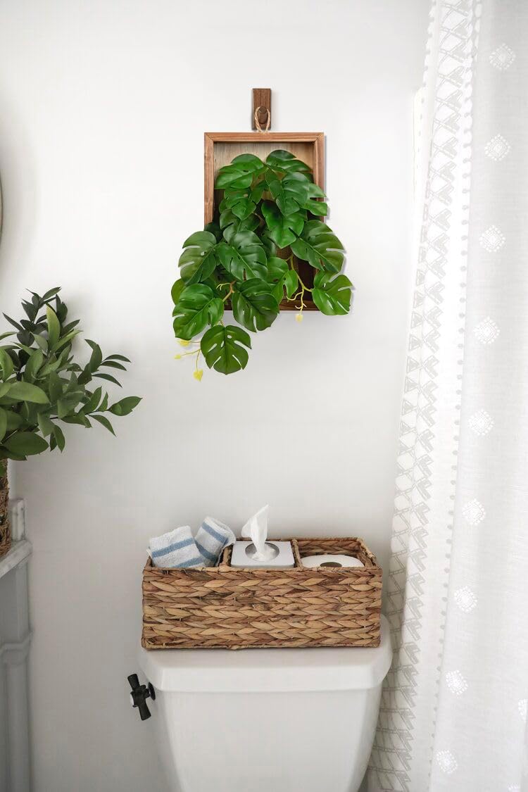 DILATATA Artificial Hanging Plants with Wooden Frame 2 Pack Faux Monstera Leaves Hanging Vine