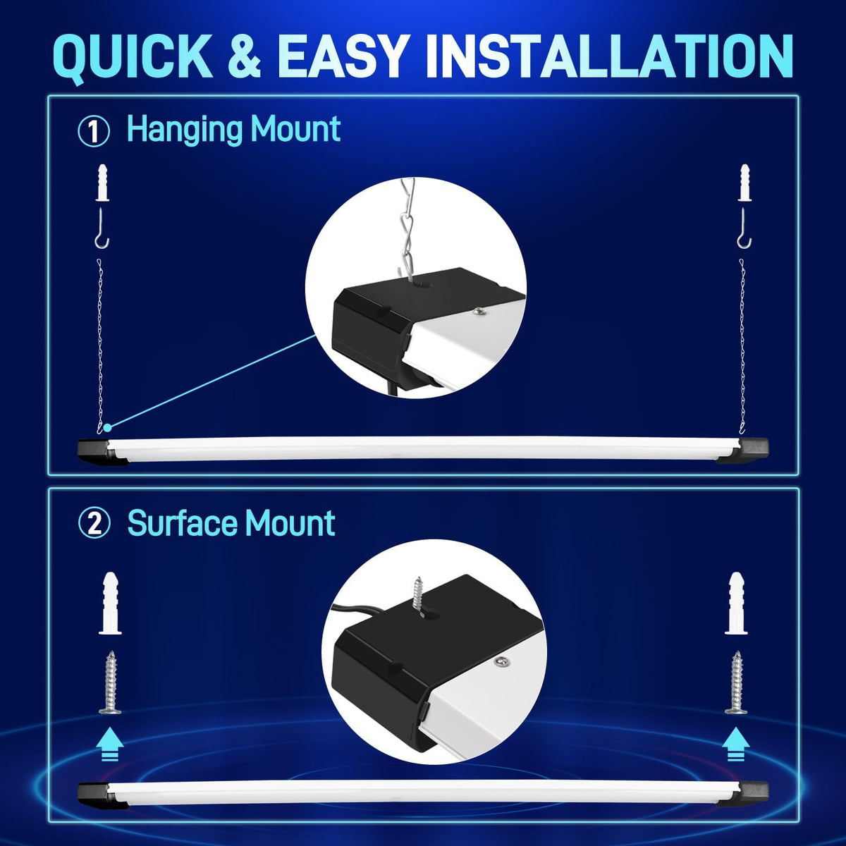 hykolity 1 Pack 4FT Linkable LED Shop Light for Garage, 6500lm, 4FT 60W Utility Light Fixture