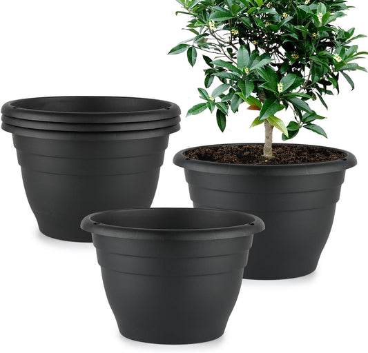 Plant Pots Set of 5, 10" Outside Diameter Flower Pots, 8.5" Inner Diameter Planters with Drainage
