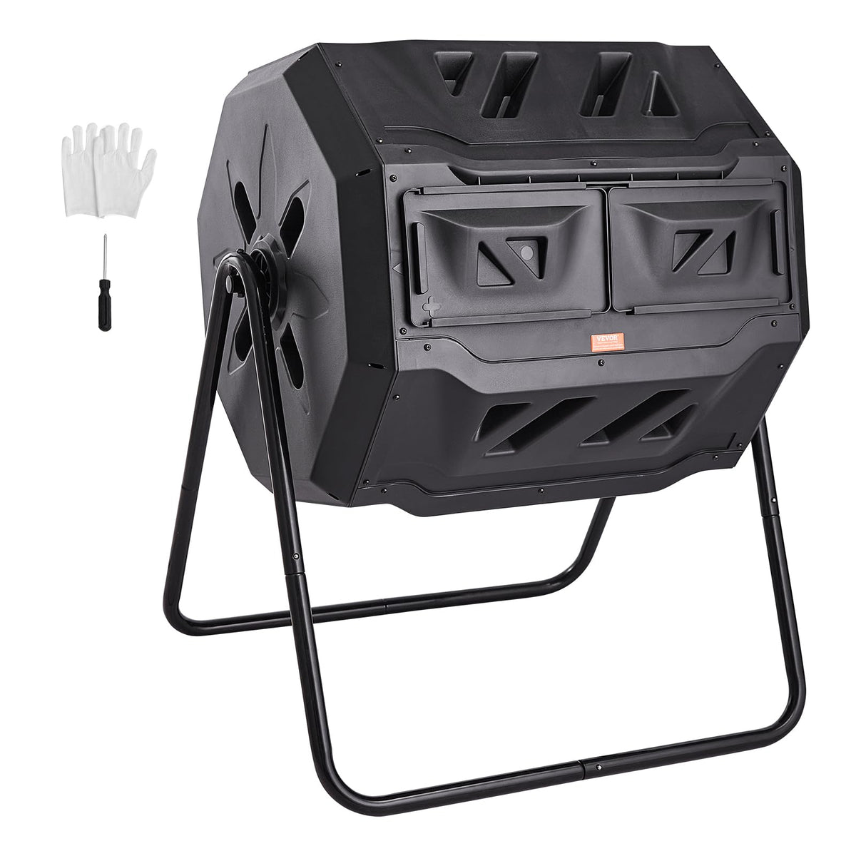 VEVOR Compost Bin, 43-Gal Dual Chamber Composting Tumbler, Large Tumbling Rotating Composter with 2
