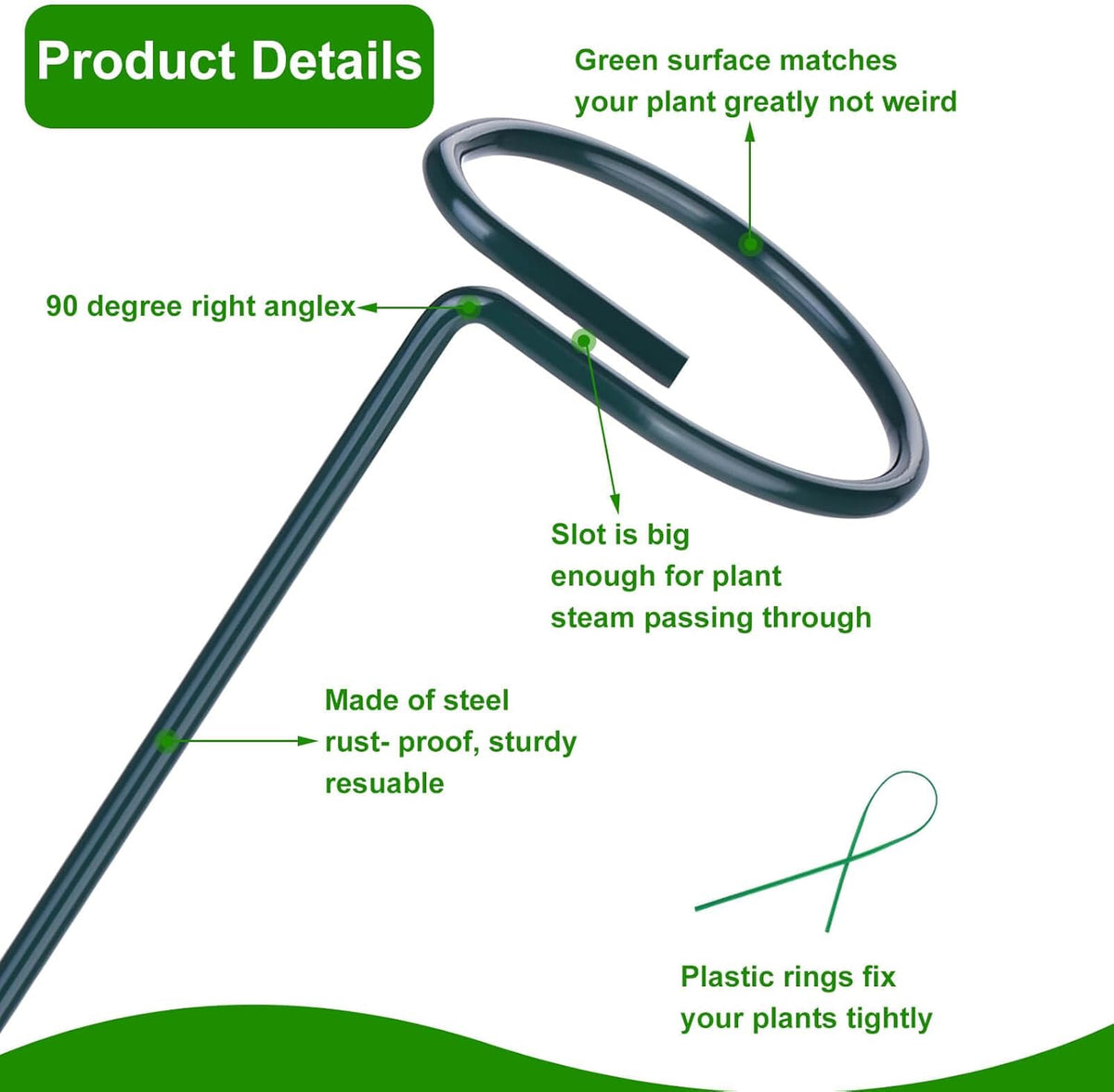 4 Pack Plant Support Stakes, 16/32 Inch Garden Stakes for Plants, Plant Accessories with 50 PCS