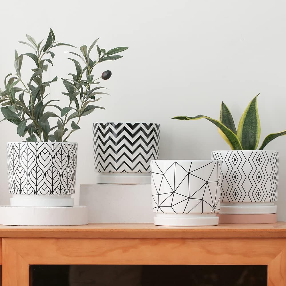 Ton Sin Plant Pots,5.5 Inch White Pots for Indoor Plants with Drainage Holes,Cylinder Flower Pot