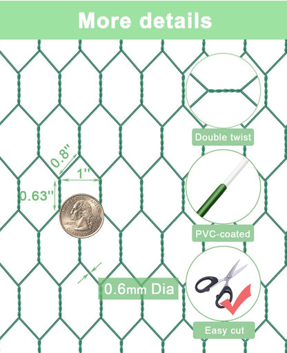 Garden Poultry Green Chicken Wire - 16.5 '' × 236 '' Chicken Wire Floral for Crafts, Garden Fence
