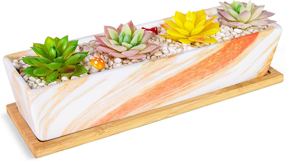 Succulent Pots - 12.1 Inch Large Succulent Pots with Drainage Tray, Window Sill Planter, Long