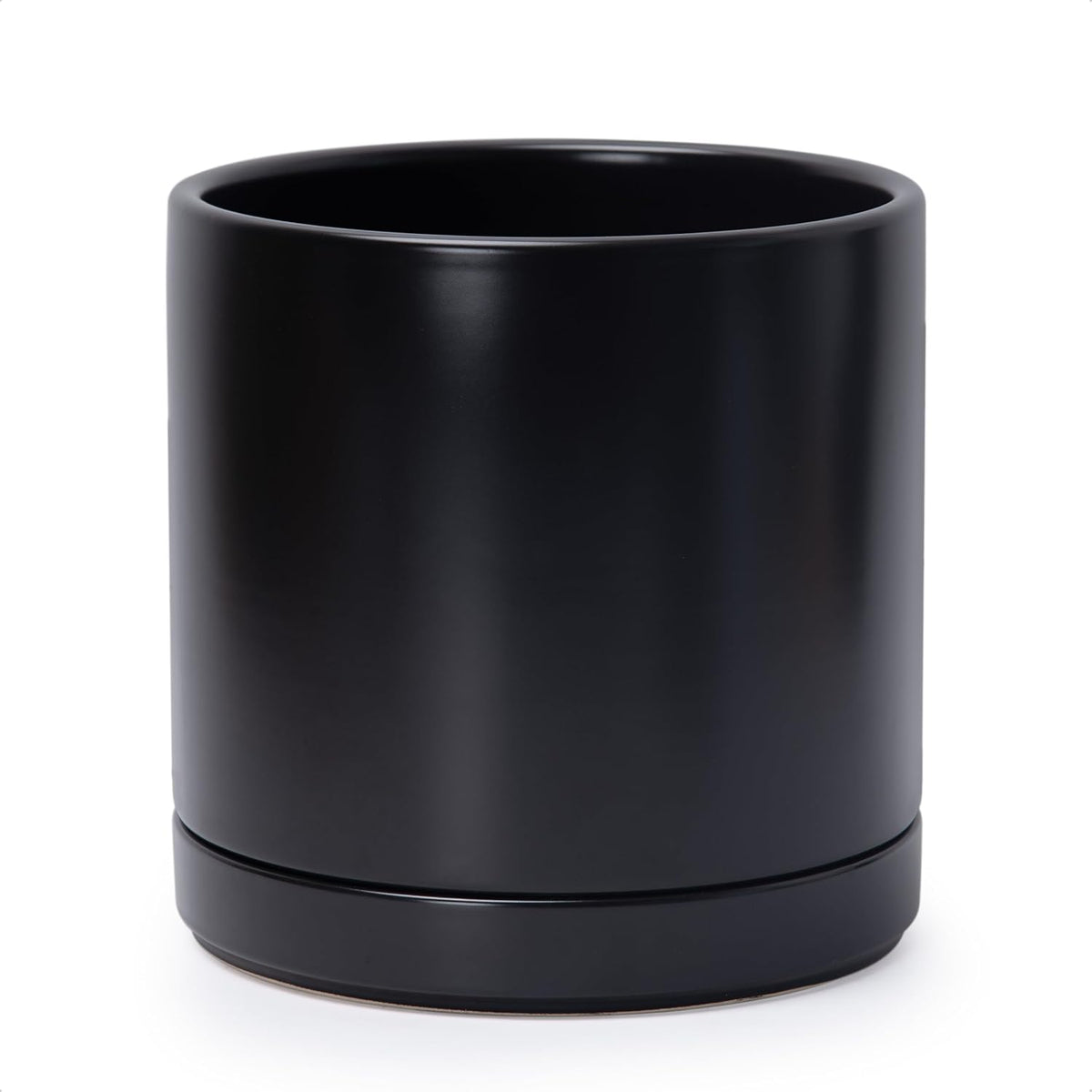 D'vine Dev 10 Inch Ceramic Planter Pot with Drainage Hole and Saucer, Indoor Cylinder Round Planter
