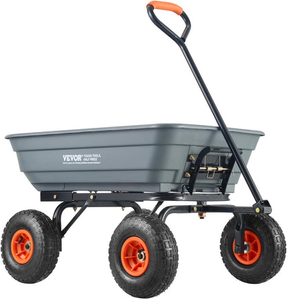 VEVOR 4 Cu.Ft. 600lbs Poly Garden Cart Dump Wagon, Heavy Duty 4 Wheel Wheelbarrow Yard Cart Dump