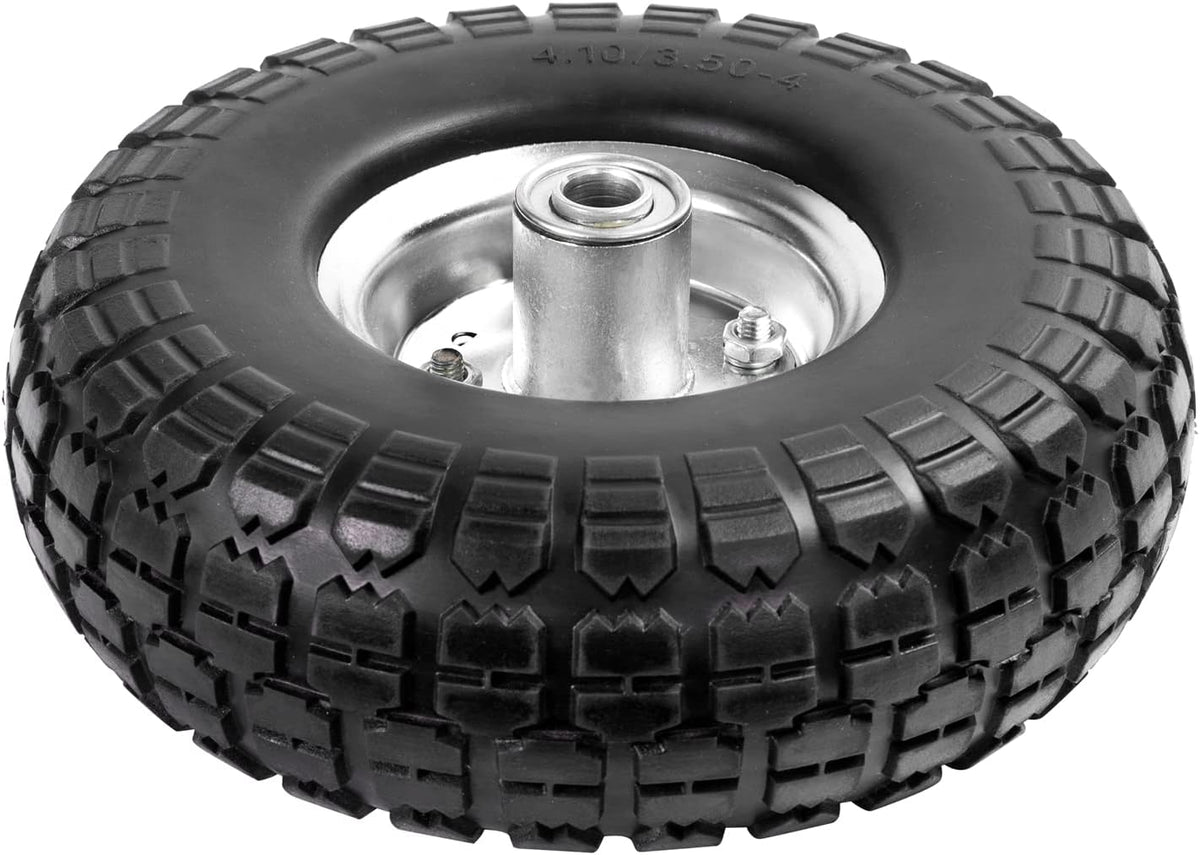 4.10/3.50-4 Tire Wheels Flat Free 10" Heavy Duty Solid Flat-Free Replacement Tire with 5/8 Axle