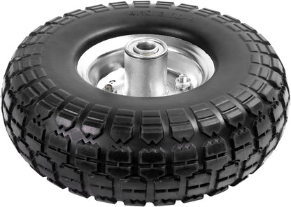 4.10/3.50-4 Tire Wheels Flat Free 10" Heavy Duty Solid Flat-Free Replacement Tire with 5/8 Axle